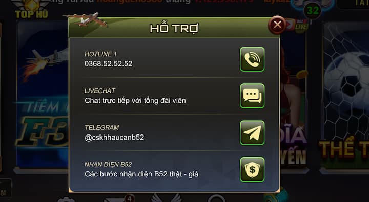 Liên hệ B52club qua chat trực tuyến siêu nhanh