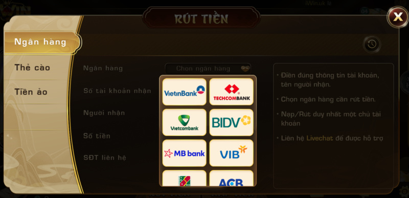Hình thức Rút tiền nổ hũ Iwin qua ngân hàng