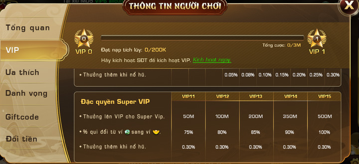 Tính năng vip của tài khoản tại Sonclub