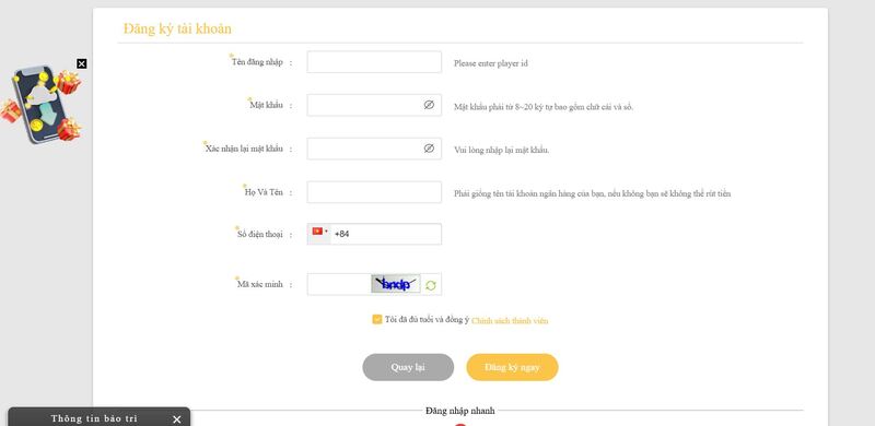 Hướng dẫn cách đăng ký tài khoản tại VB9