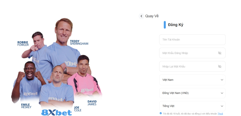 Quy trình đăng ký tài khoản game đánh bài 8xbet