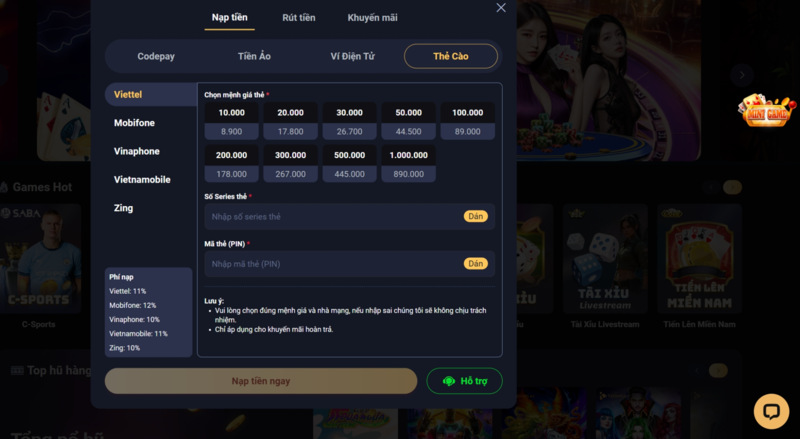 Hướng dẫn Nạp Vinbet